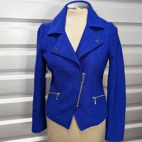 Chico's Jackets & Blazers - CHICOS Boiled 100% Wool Moto Jacket Lined Women's Size 3 Purple Twilight